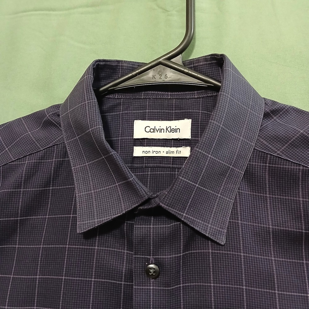 CALVIN KLEIN Men's No-Iron Slim Fit Size 15.5-34/35 BLACK Formal Dress Shirt
